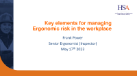 Elements of Managing Ergonomic Risk in the Workplace Presentation May 2023 front page preview
              
