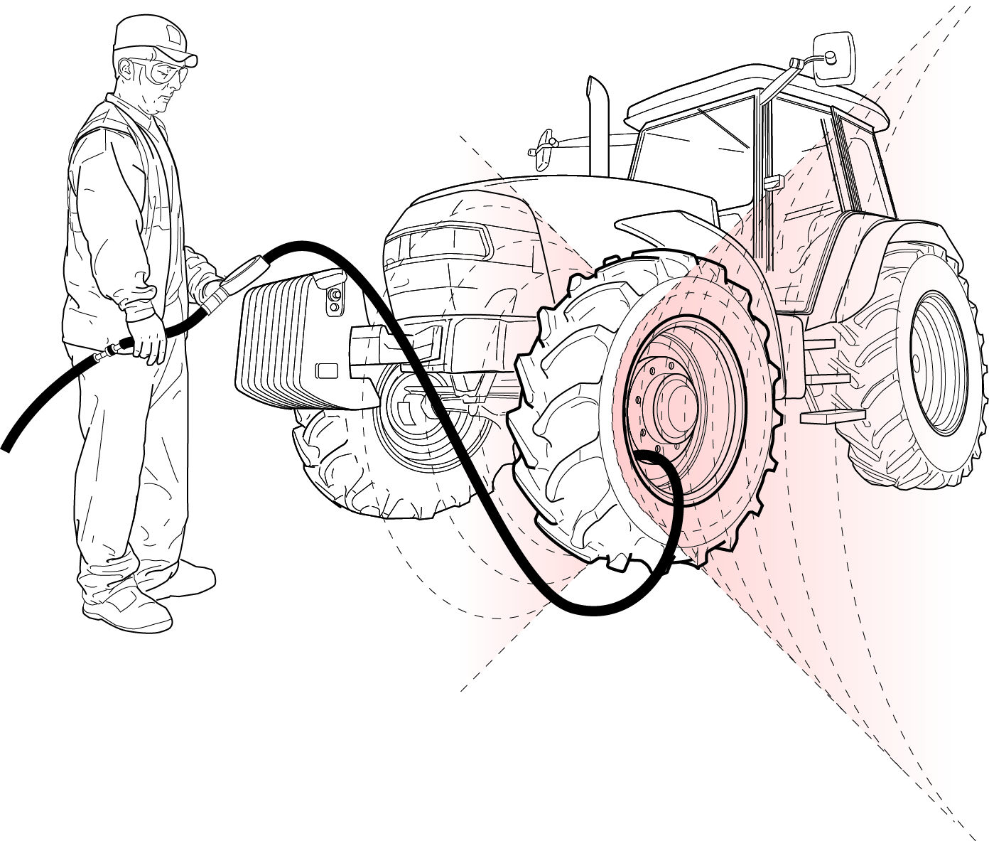 Picture showing potential trajectory of tyre explosion