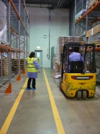 Pedestrian and forklift truck