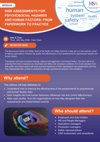 Risk Assessments For Psychosocial Hazards And Human Factors Webinar Flyer thumbnail
